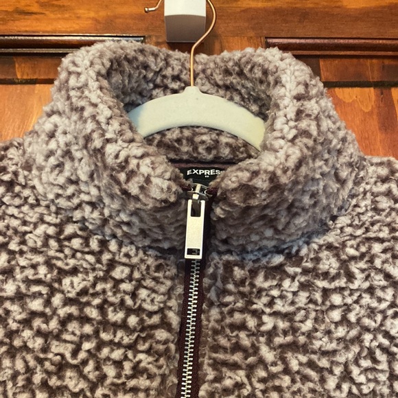 Express Factory Super Soft Cropped Half-Zip Pullover Sherpa Sweater Purple XS - Picture 8 of 12